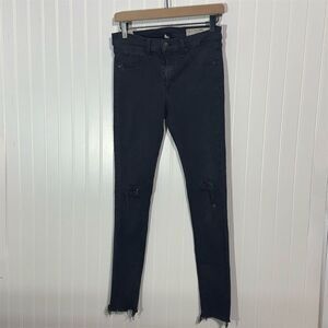 Rag & Bone JEAN Womens Sz 30 Night Black Legging Jeans Distressed Knees Raw Hem